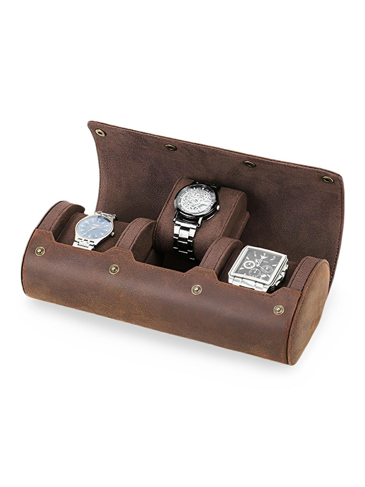 Coffret à montres, en cuir, aspect distingué, modèle Hugues - Coffret - Marron