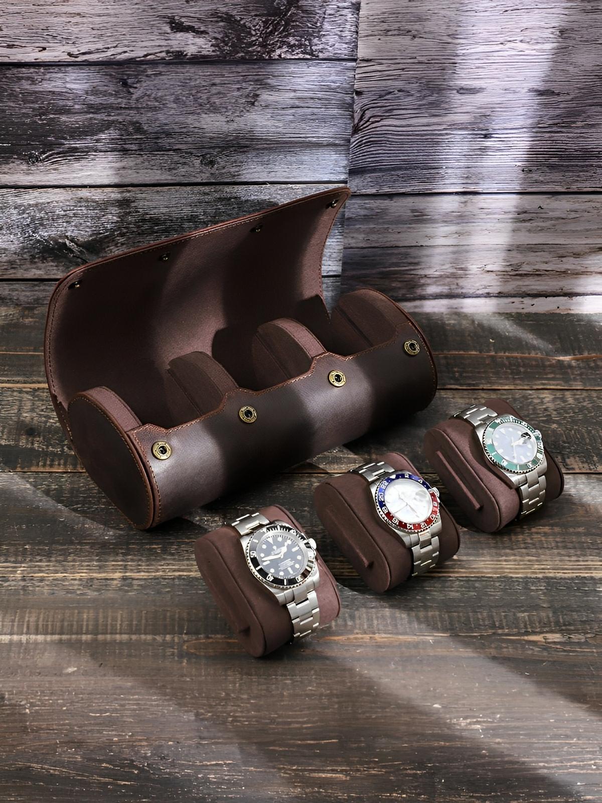 Coffret à montres, en cuir, aspect distingué, modèle Hugues - Coffret - Marron