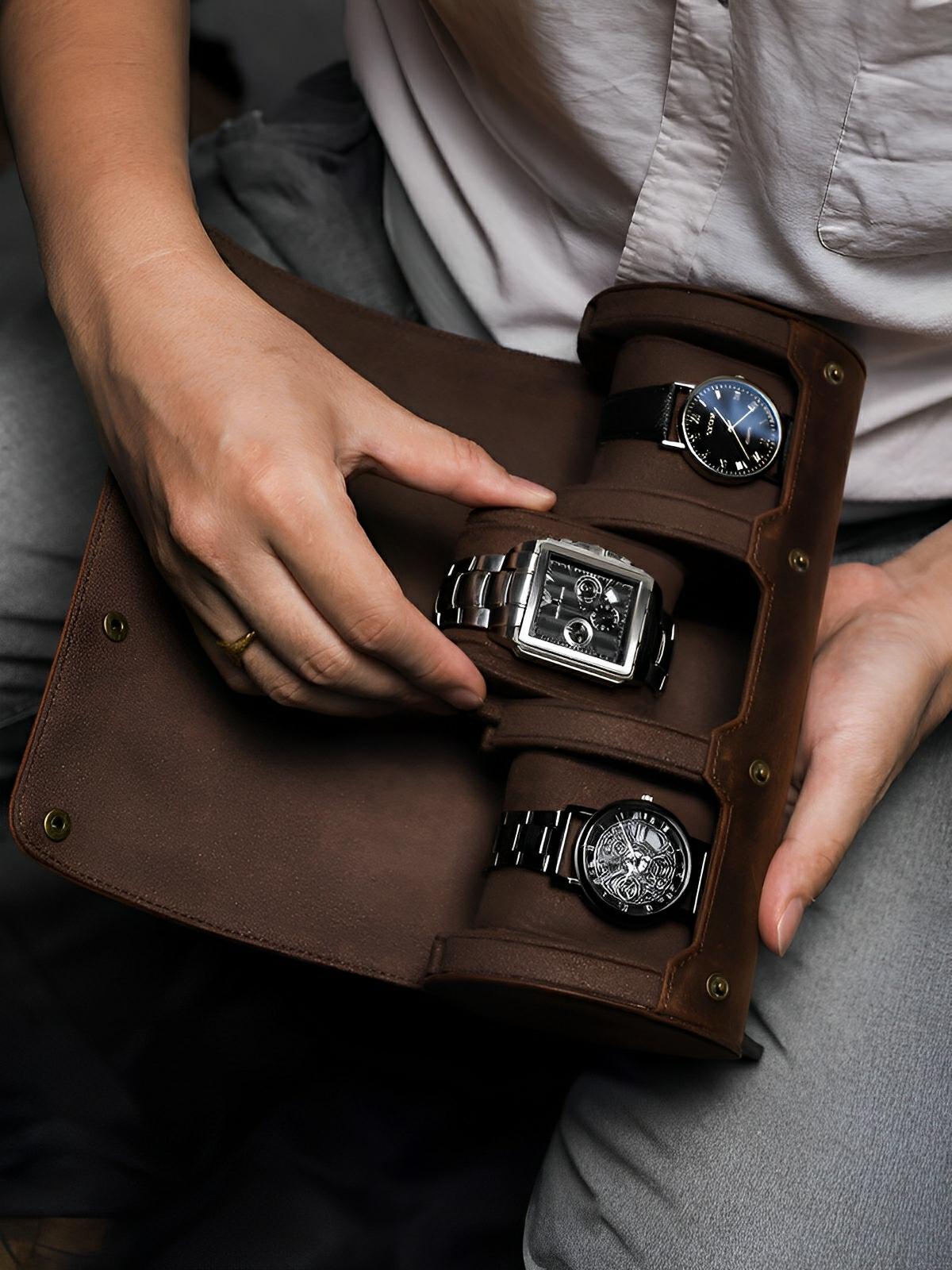 Coffret à montres, en cuir, aspect distingué, modèle Hugues - Coffret - Marron