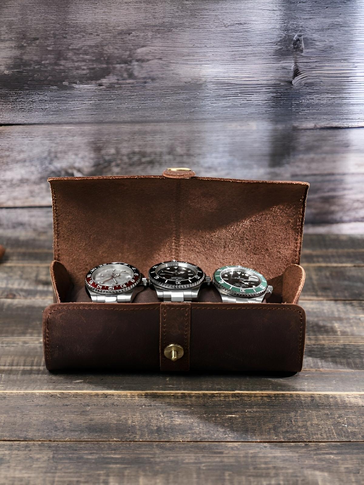 Coffret à montres, en cuir, format horizontal, modèle Adonias - Coffret - Café