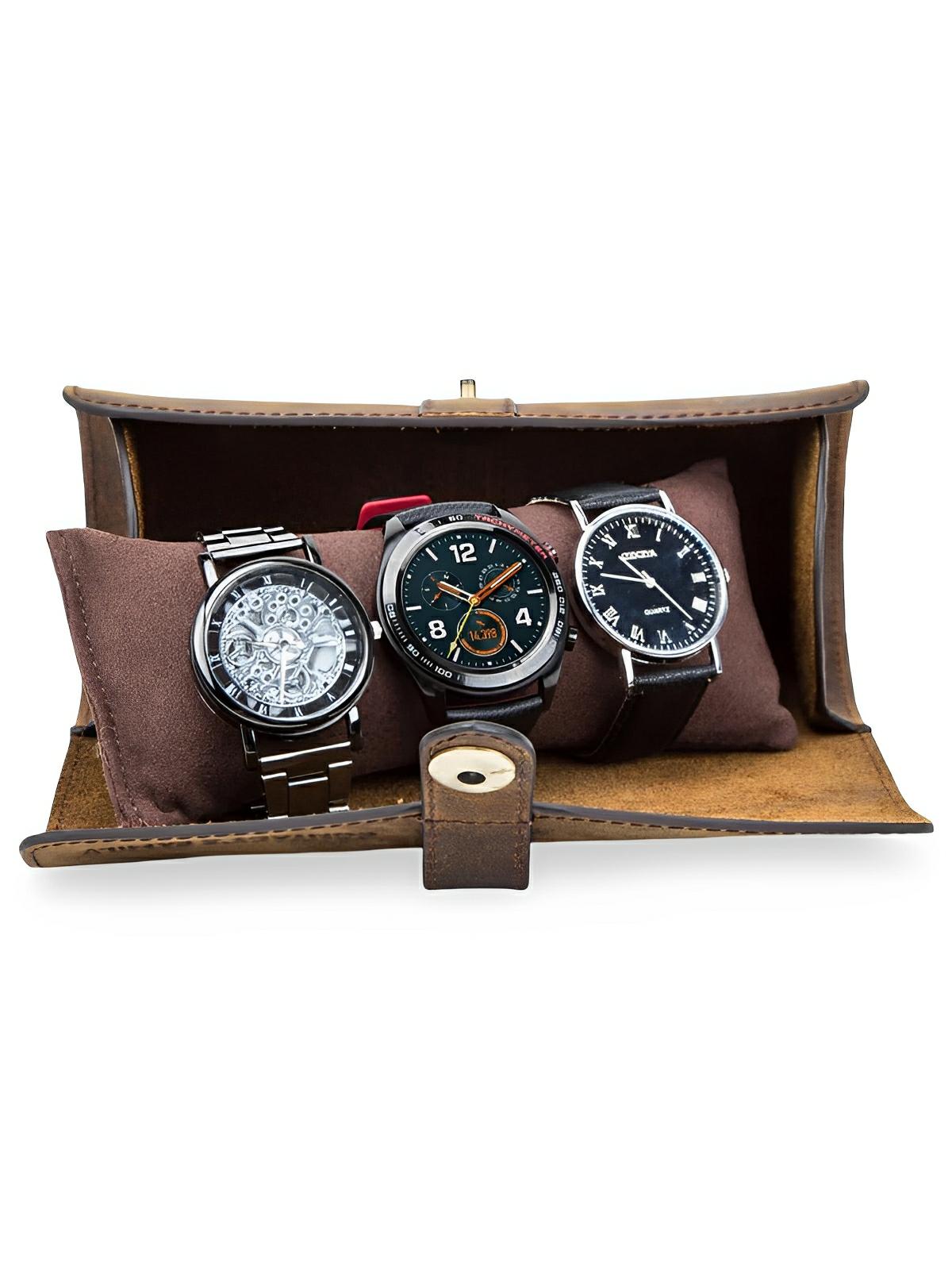 Coffret à montres, en cuir, format horizontal, modèle Adonias - Coffret - Café