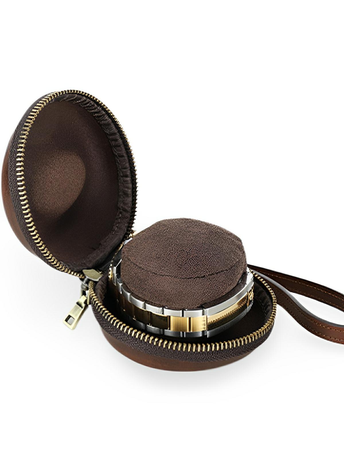 Coffret à montres, en cuir, forme arrondie, modèle Armandin - Coffret - Café