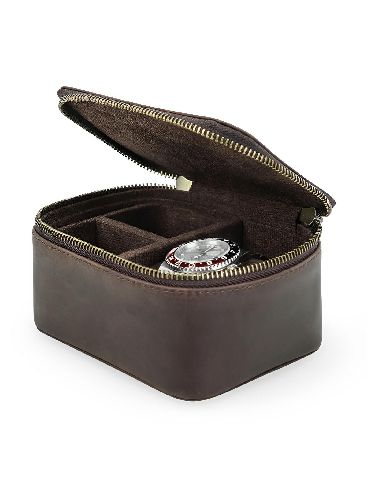 Coffret à montres, en cuir, idéal pour voyager, modèle Maurice - Coffret - Café