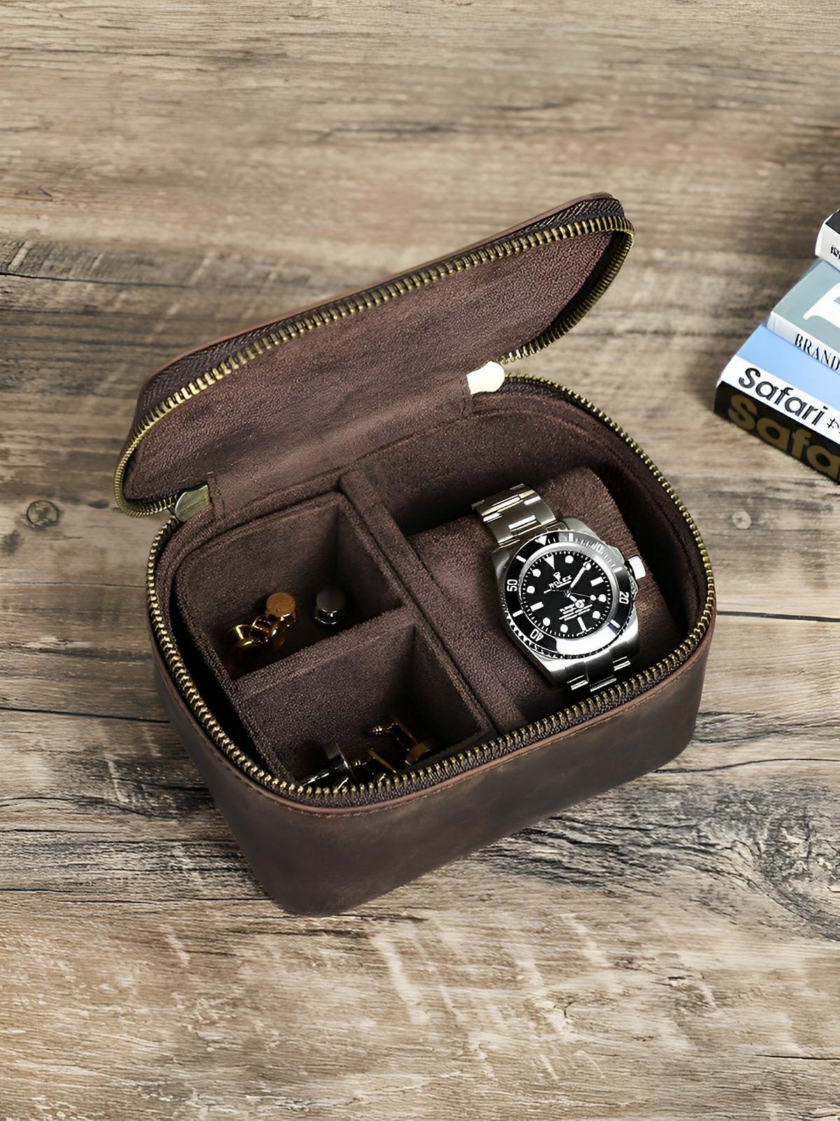 Coffret à montres, en cuir, idéal pour voyager, modèle Maurice - Coffret - Café