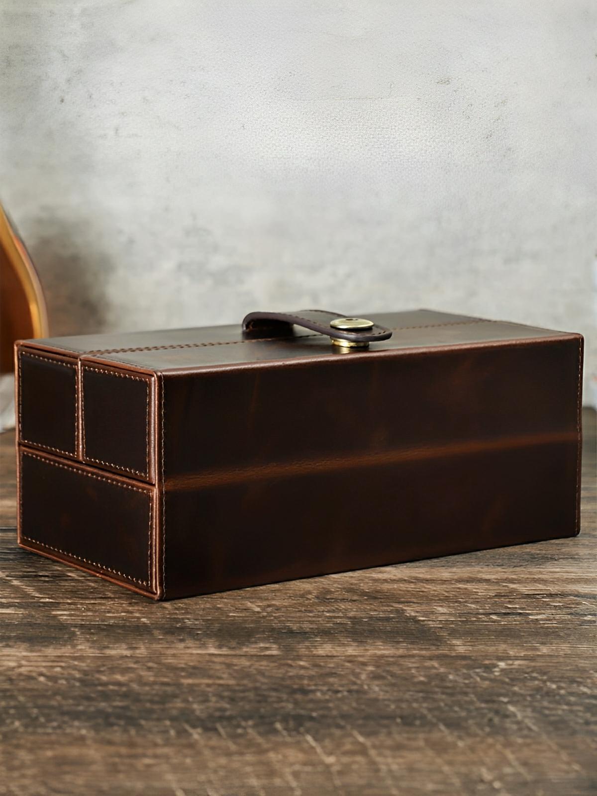 Coffret à montres, en cuir, triple capacité, modèle Candide - Coffret - Café