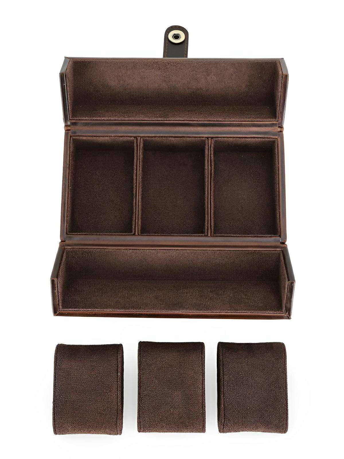 Coffret à montres, en cuir, triple capacité, modèle Candide - Coffret - Café