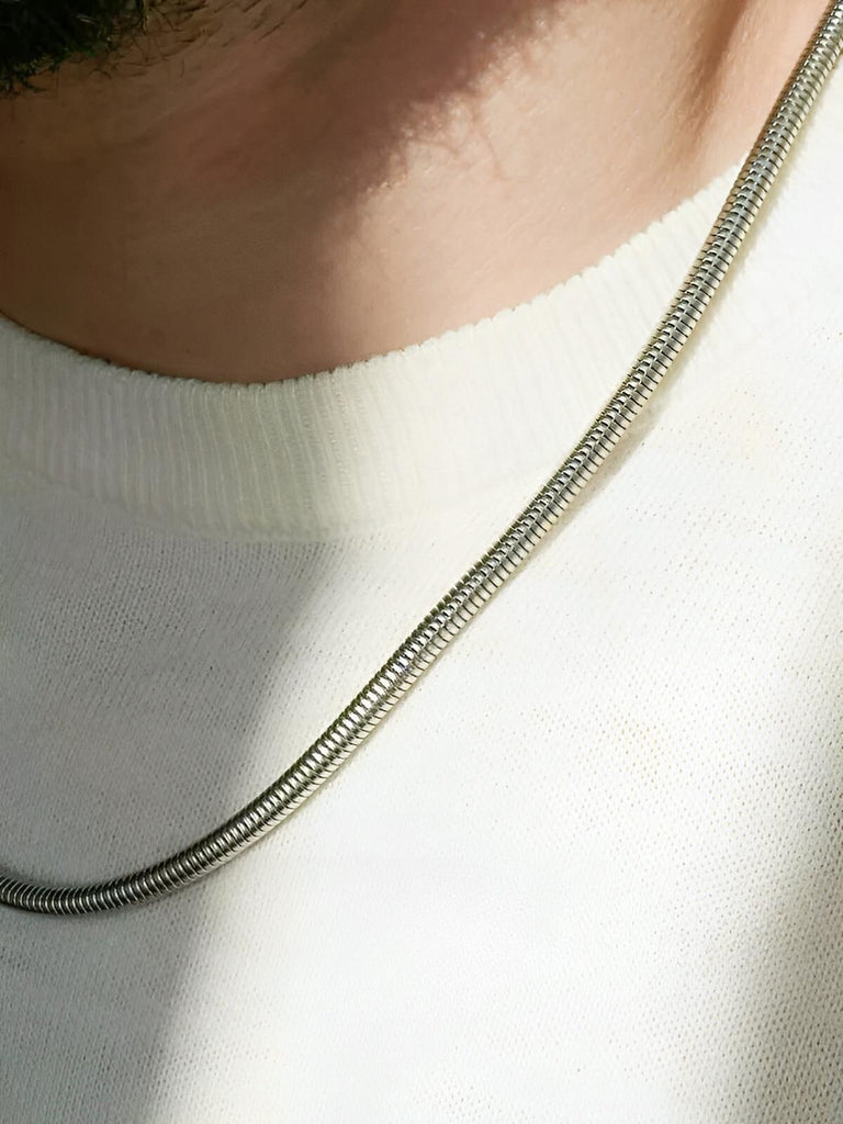 Collier à maille serpent en acier inoxydable, look moderne, modèle Romain - Collier - Argent 45 cm