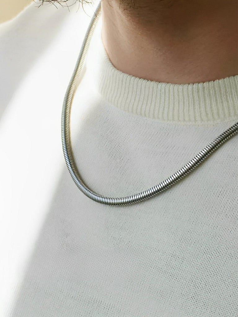 Collier à maille serpent en acier inoxydable, look moderne, modèle Romain - Collier - Argent 45 cm