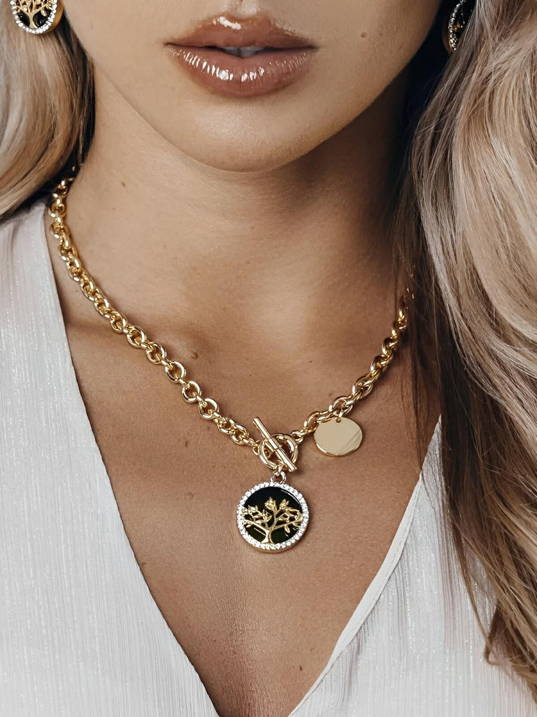 Collier à maillons, pendentif arbre de vie, plaqué or, style old money, modèle Nelou - Collier - Or 52 cm