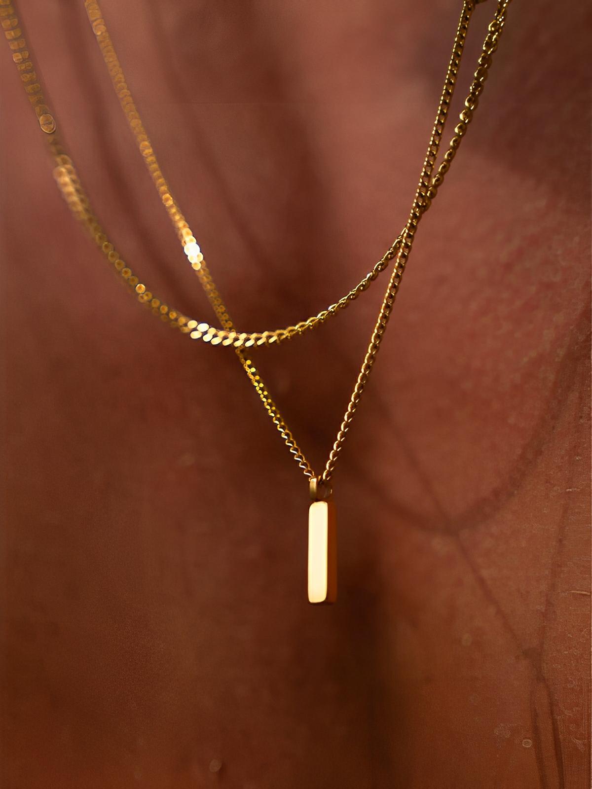 Collier acier inoxydable, pendentif rectangulaire, chaîne cubaine, style minimaliste, homme moderne, modèle Milano - Collier - Or 55 cm