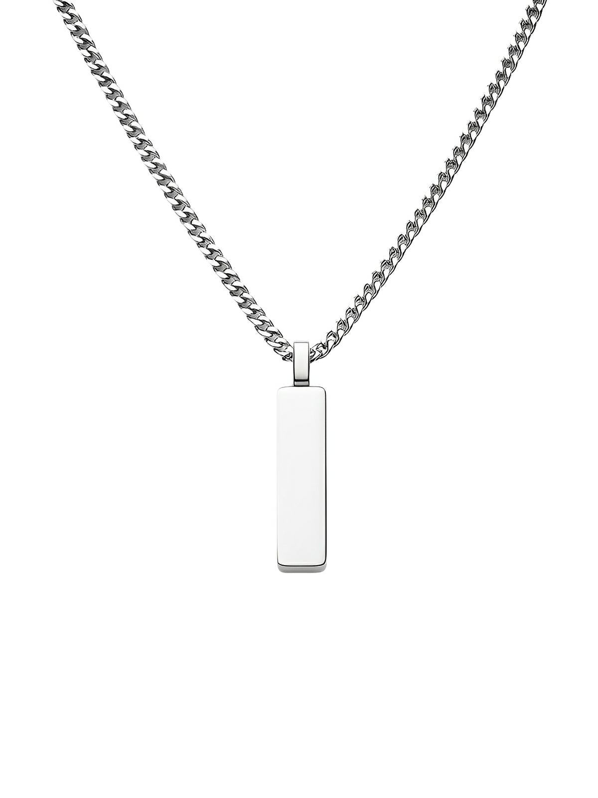 Collier acier inoxydable, pendentif rectangulaire, chaîne cubaine, style minimaliste, homme moderne, modèle Milano - Collier - Argent 55 cm