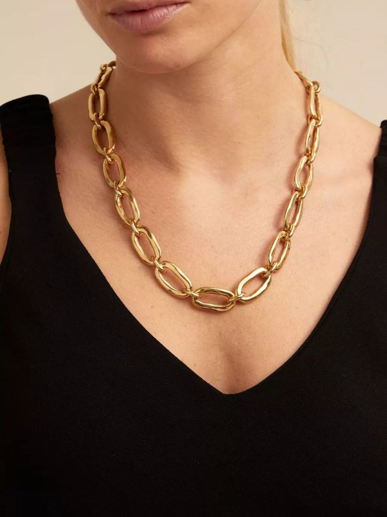 Collier chaîne argentée, maille graphique, UNOde50, design géométrique, bijou espagnol, modèle Nanie - Collier - Or 45 - 50 cm