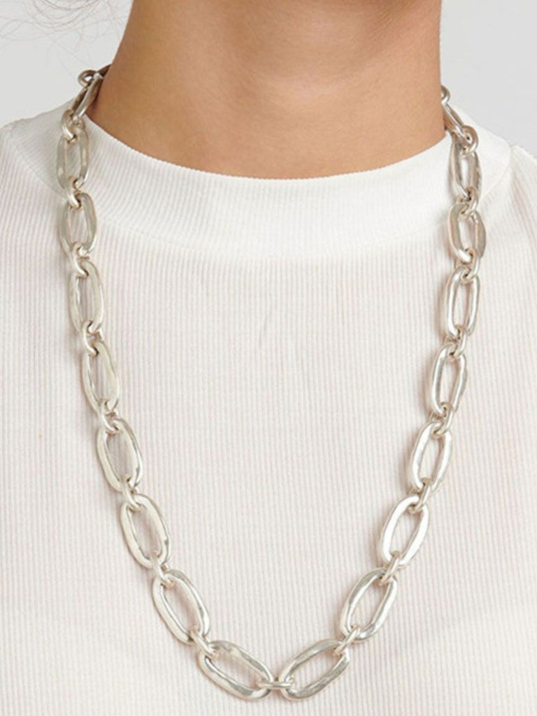 Collier chaîne argentée, maille graphique, UNOde50, design géométrique, bijou espagnol, modèle Nanie - Collier - Or 45 - 50 cm