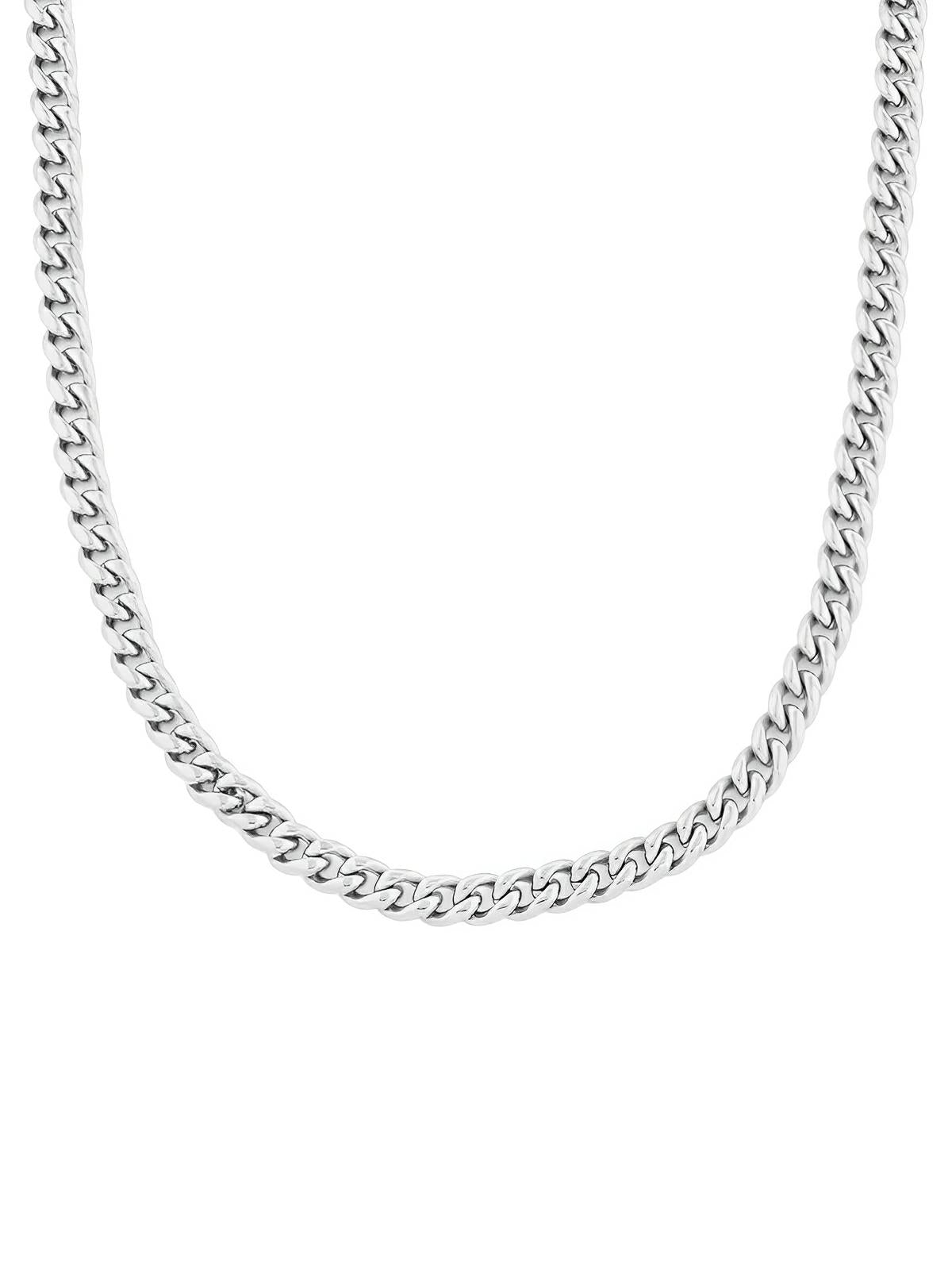Collier Chaîne En Acier Inoxydable 49 Cm - Fermoir Mousqueton, Maille Fantaisie, 4 Mm