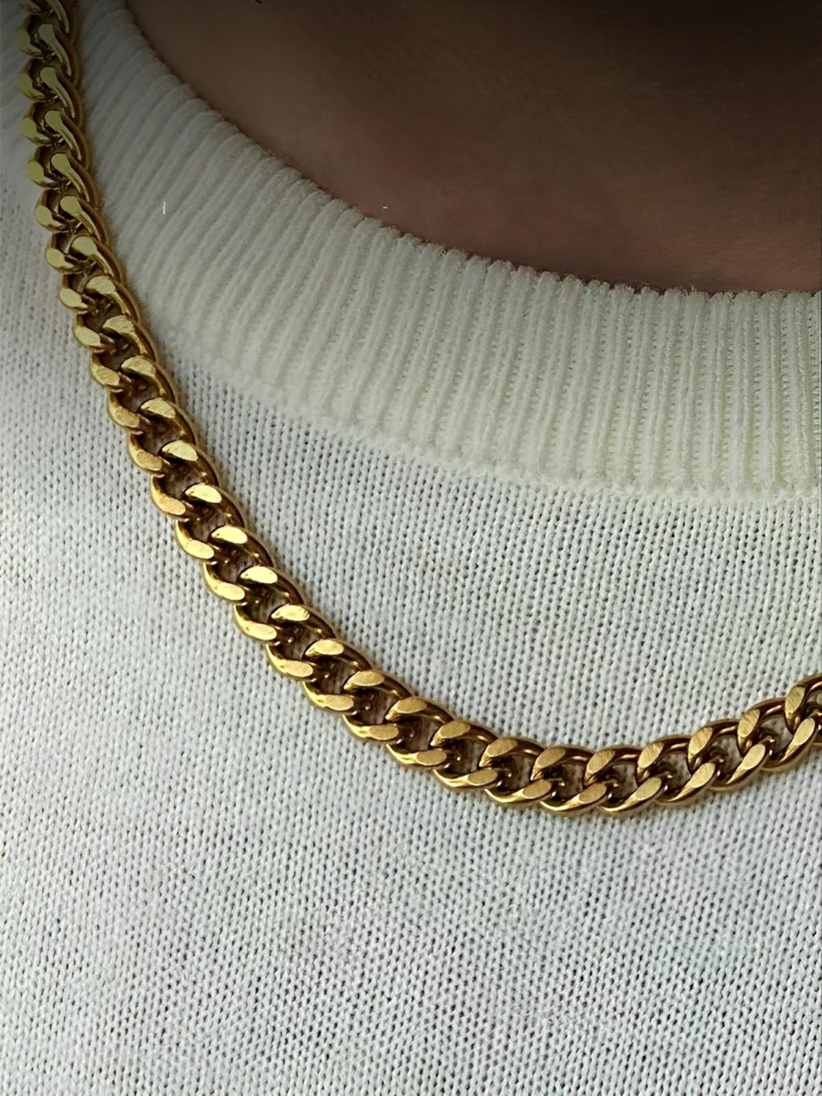 Collier chaîne cubaine, en acier inoxydable, style unique, modèle Will - Collier - Or 45 cm