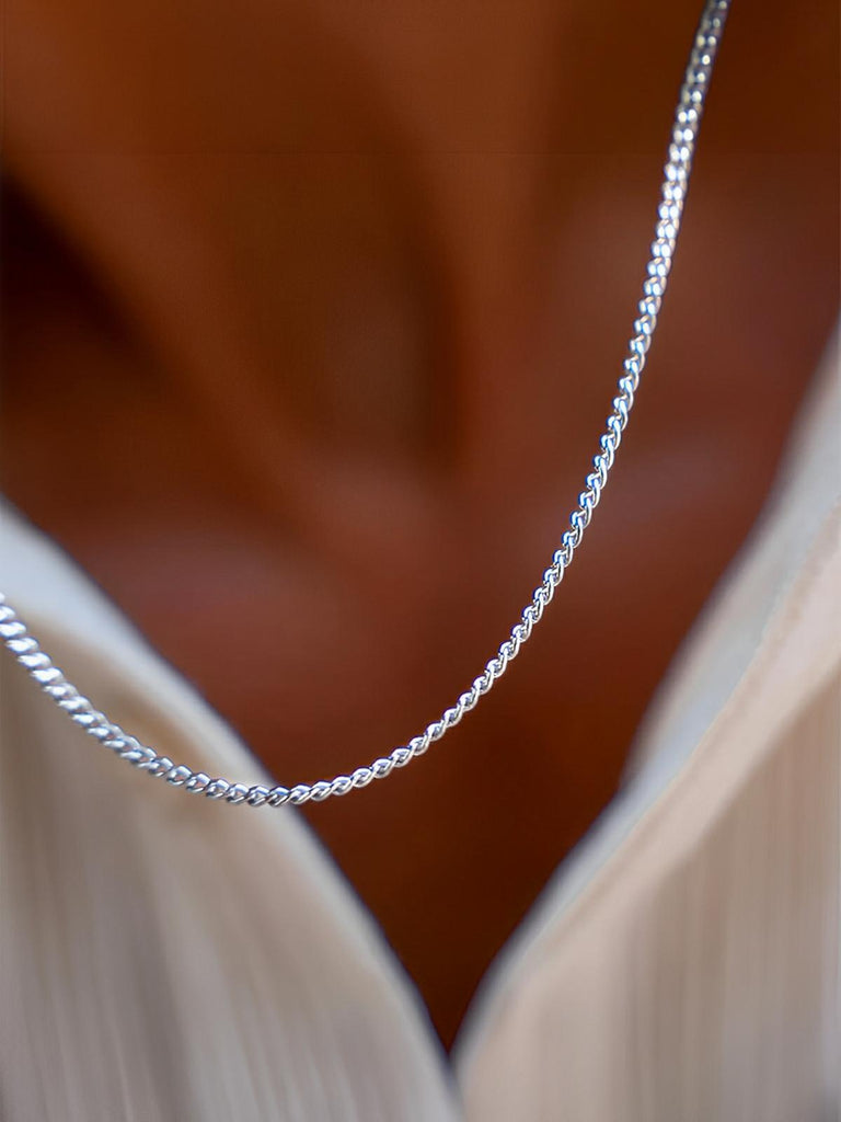 Collier chaîne cubaine homme, en acier inoxydable, style urbain, waterproof, modèle Loni - Collier - Argent 55 cm