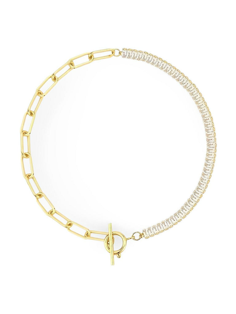 Collier chaîne dorée, zirconium étincelant, fermoir OT, pour femme, modèle Sonia - Collier - Or 40 - 50 cm