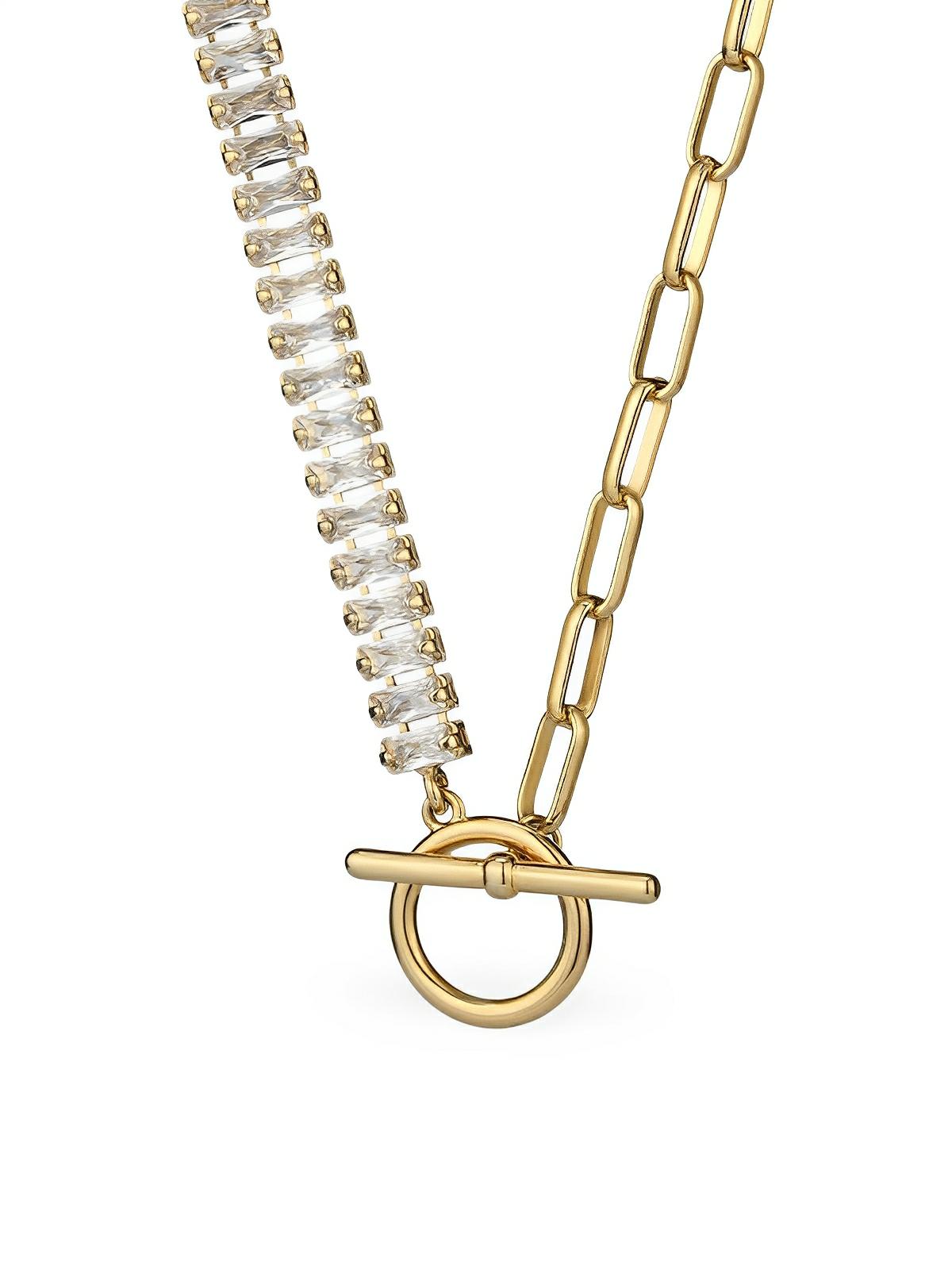 Collier chaîne dorée, zirconium étincelant, fermoir OT, pour femme, modèle Sonia - Collier - Or 40 - 50 cm