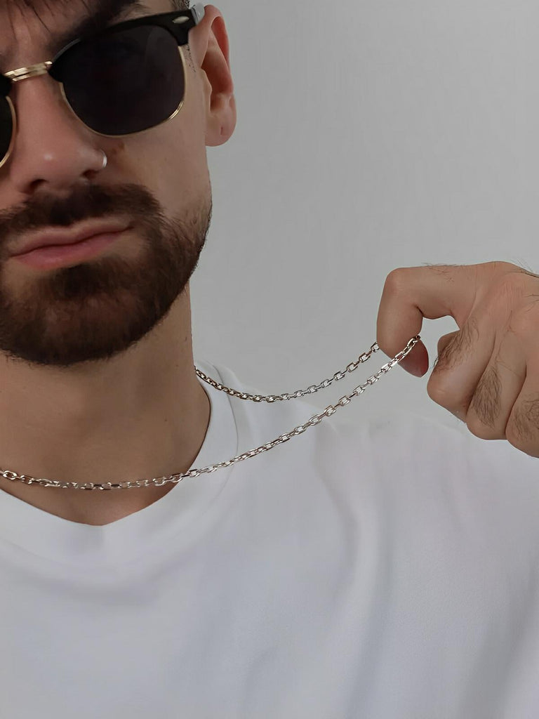 Collier chaîne en argent S925, maille forçat fine, longueur ajustable, modèle Steven - Collier - Argent 45 cm