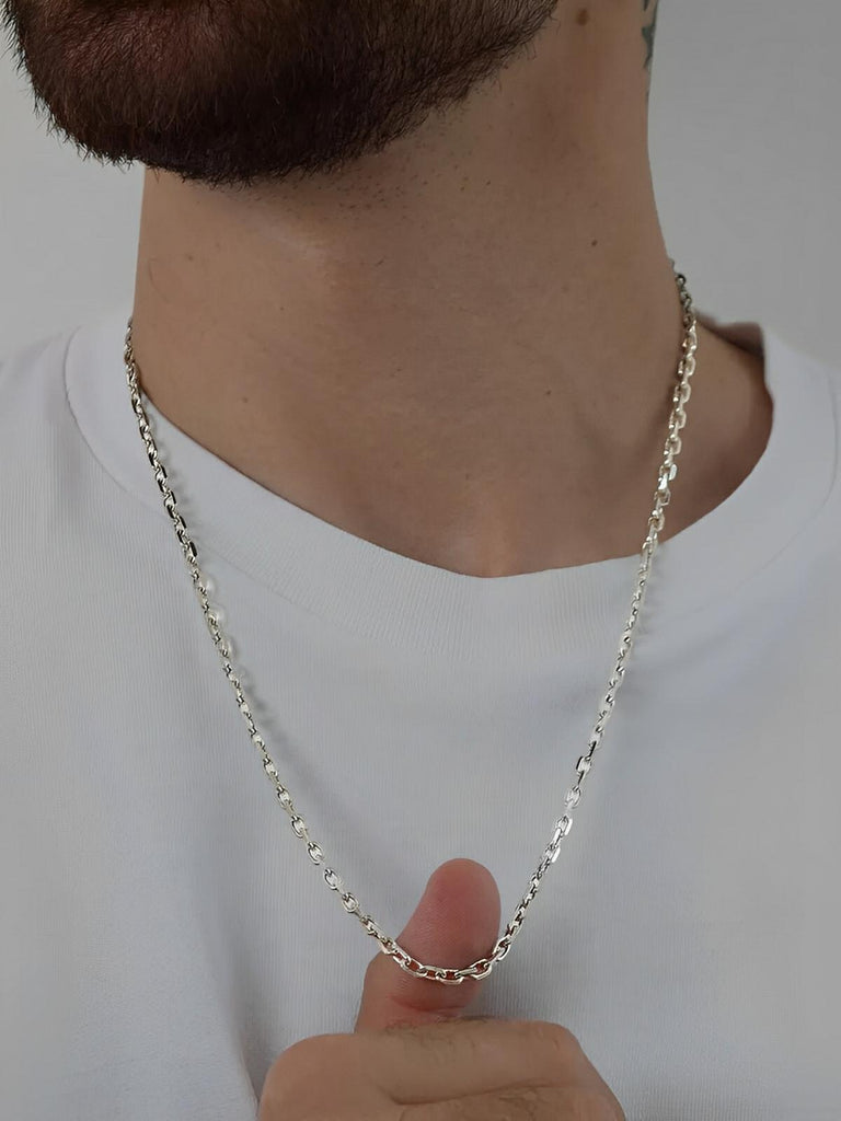 Collier chaîne en argent S925, maille forçat fine, longueur ajustable, modèle Steven - Collier - Argent 45 cm