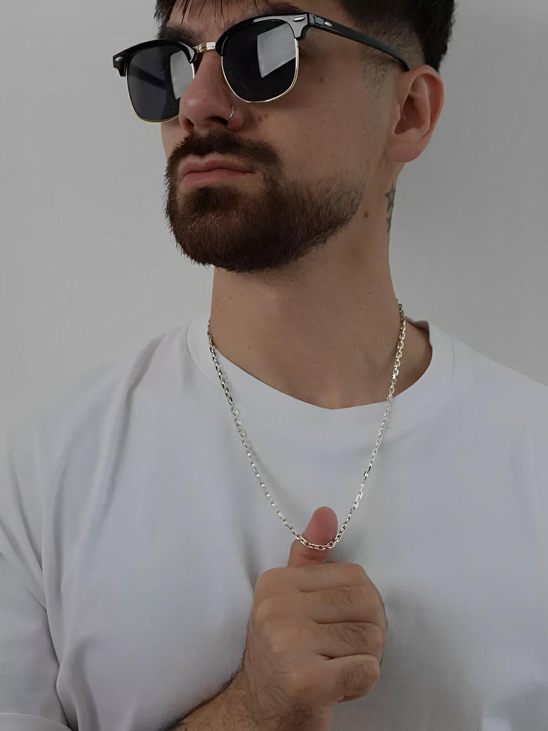 Collier chaîne en argent S925, maille forçat fine, longueur ajustable, modèle Steven - Collier - Argent 45 cm