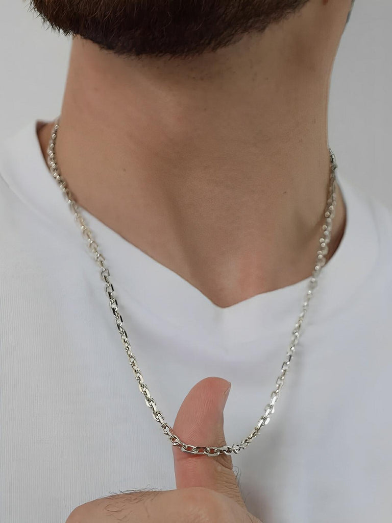 Collier chaîne en argent S925, maille forçat fine, longueur ajustable, modèle Steven - Collier - Argent 45 cm