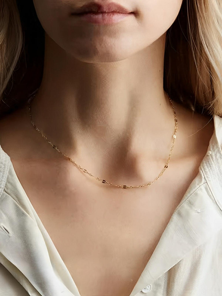 Collier chaîne femme, acier inoxydable, doré ou argenté, clavicule, maillons fins, style minimaliste, modèle Kelline - Collier - Or 35+3cm