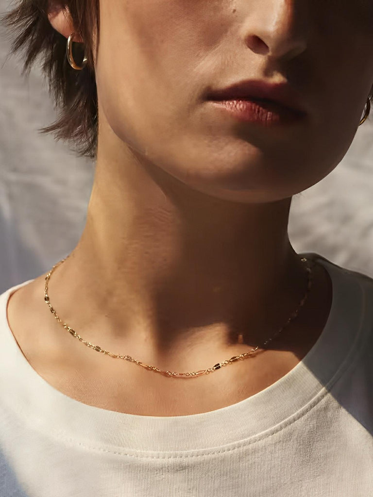 Collier chaîne femme, acier inoxydable, doré ou argenté, clavicule, maillons fins, style minimaliste, modèle Kelline - Collier - Or 35+3cm