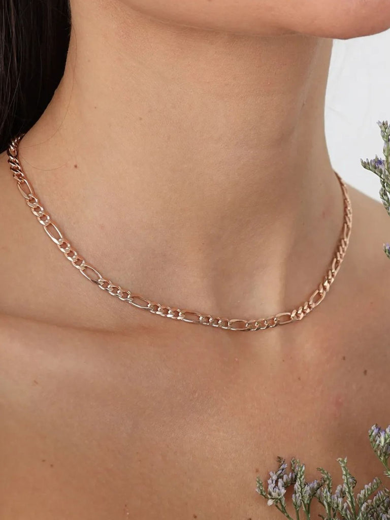 Collier chaîne Figaro acier inoxydable, doré, or rose, épais, femme homme, modèle Kayla - Collier - Or 38 - 50cm