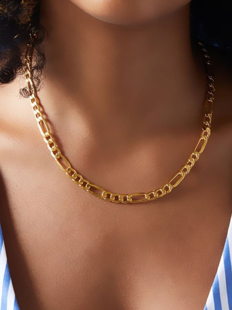 Collier chaîne Figaro acier inoxydable, doré, or rose, épais, femme homme, modèle Kayla - Collier - Or 38 - 50cm