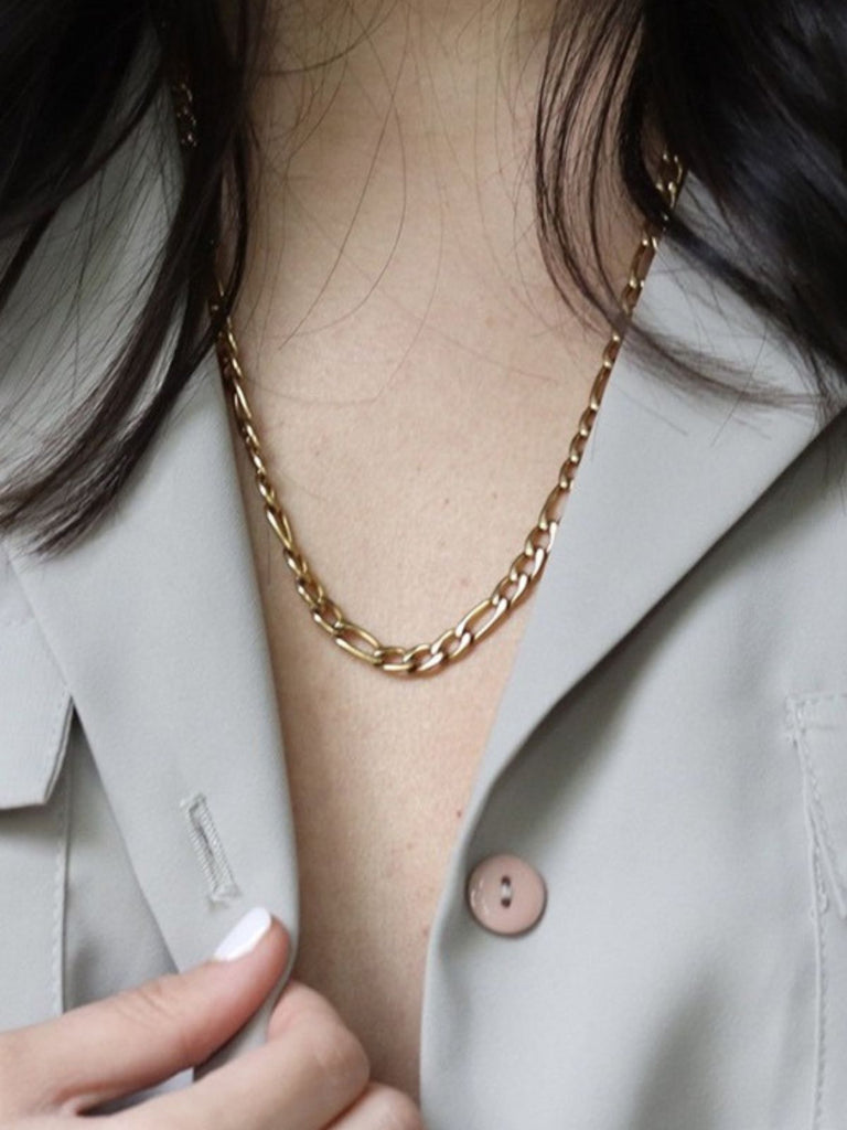 Collier chaîne Figaro acier inoxydable, doré, or rose, épais, femme homme, modèle Kayla - Collier - Or 38 - 50cm