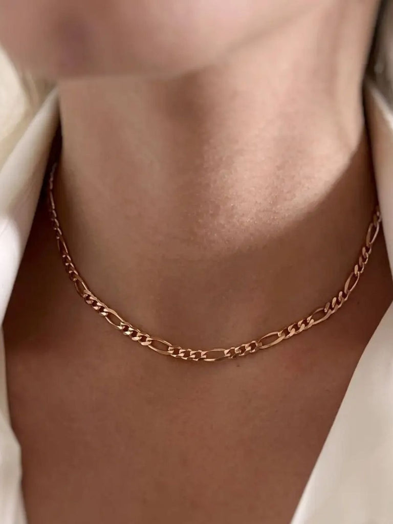 Collier chaîne Figaro acier inoxydable, doré, or rose, épais, femme homme, modèle Kayla - Collier - Or 38 - 50cm