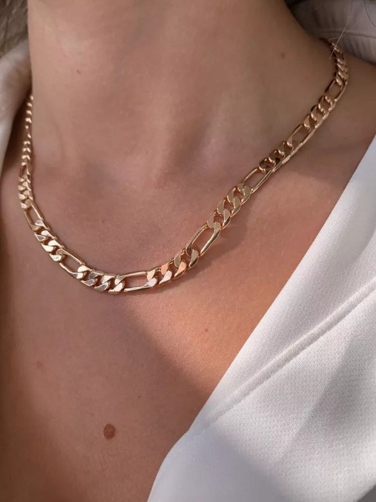 Collier chaîne Figaro acier inoxydable, doré, or rose, épais, femme homme, modèle Kayla - Collier - Or 38 - 50cm