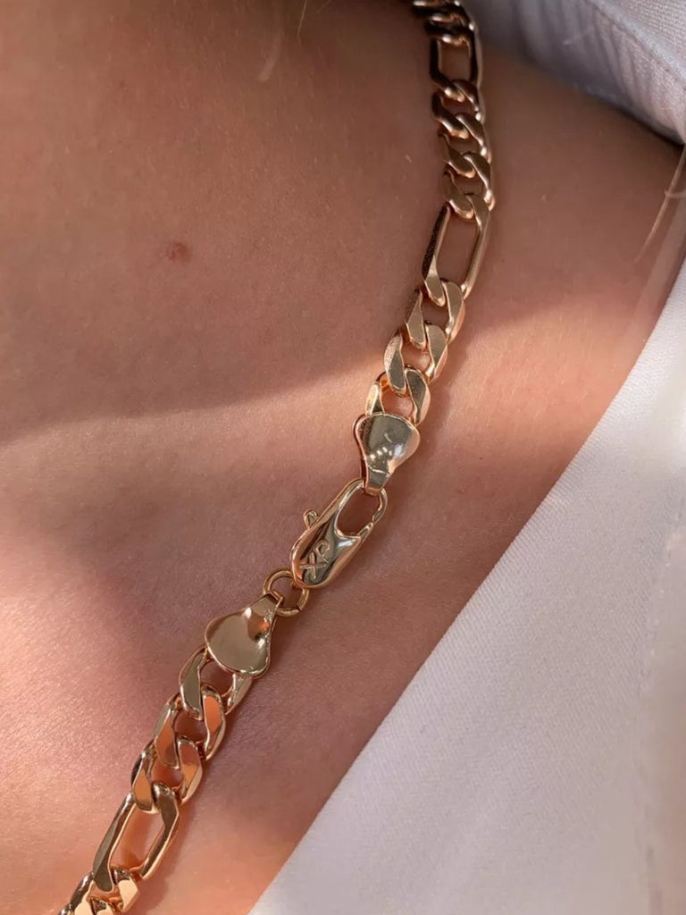 Collier chaîne Figaro acier inoxydable, doré, or rose, épais, femme homme, modèle Kayla - Collier - Or 38 - 50cm