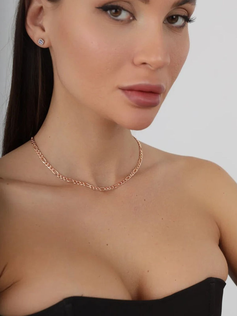 Collier chaîne Figaro acier inoxydable, doré, or rose, épais, femme homme, modèle Kayla - Collier - Or 38 - 50cm