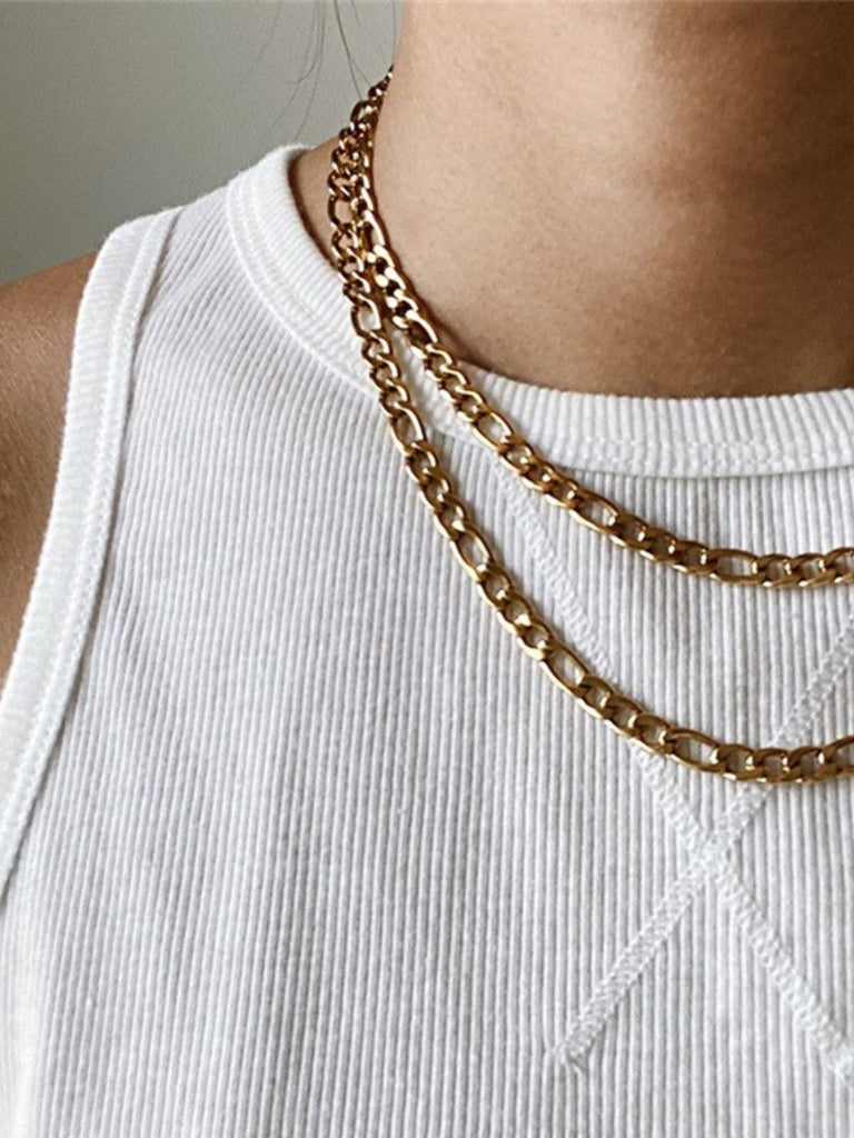 Collier chaîne Figaro acier inoxydable, doré, or rose, épais, femme homme, modèle Kayla - Collier - Or 38 - 50cm