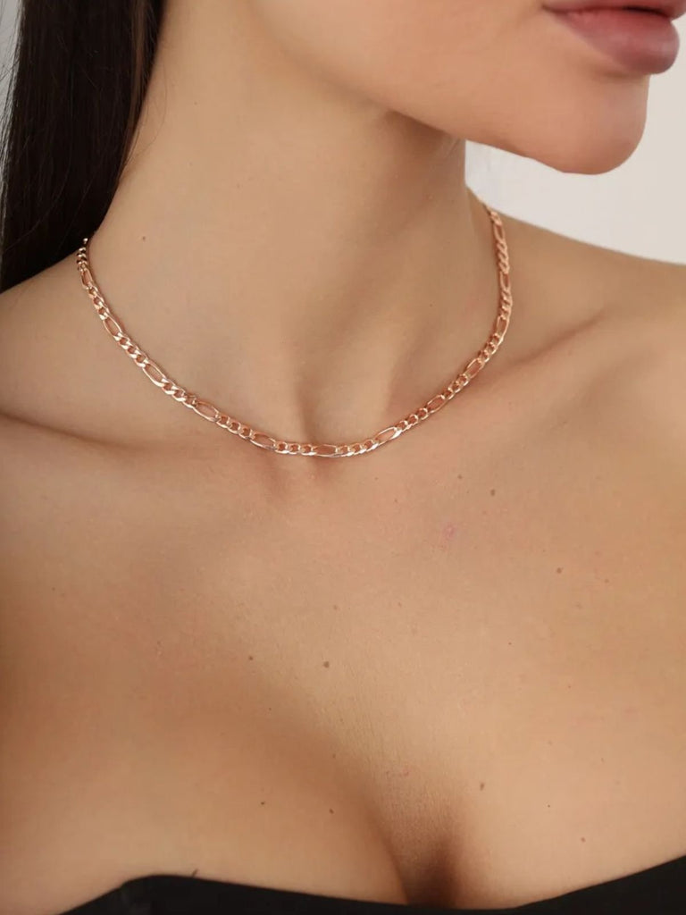 Collier chaîne Figaro acier inoxydable, doré, or rose, épais, femme homme, modèle Kayla - Collier - Or 38 - 50cm