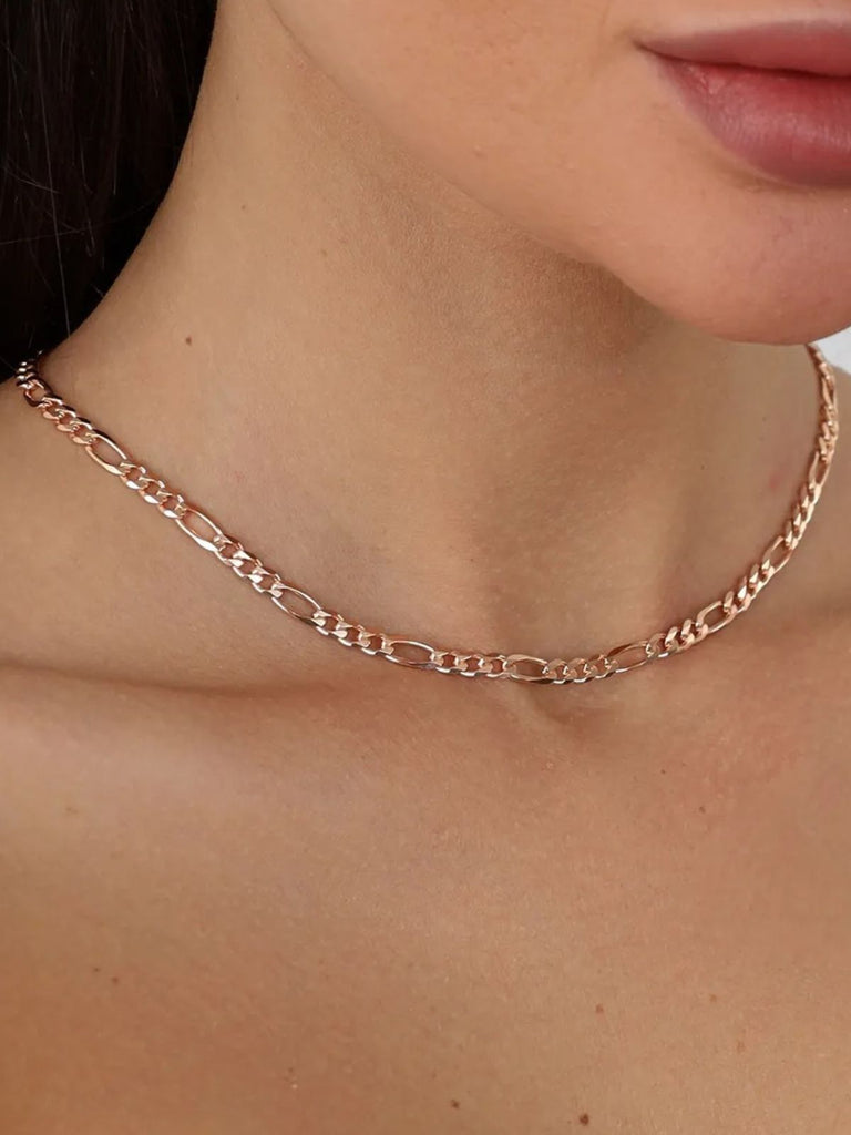 Collier chaîne Figaro acier inoxydable, doré, or rose, épais, femme homme, modèle Kayla - Collier - Or 38 - 50cm