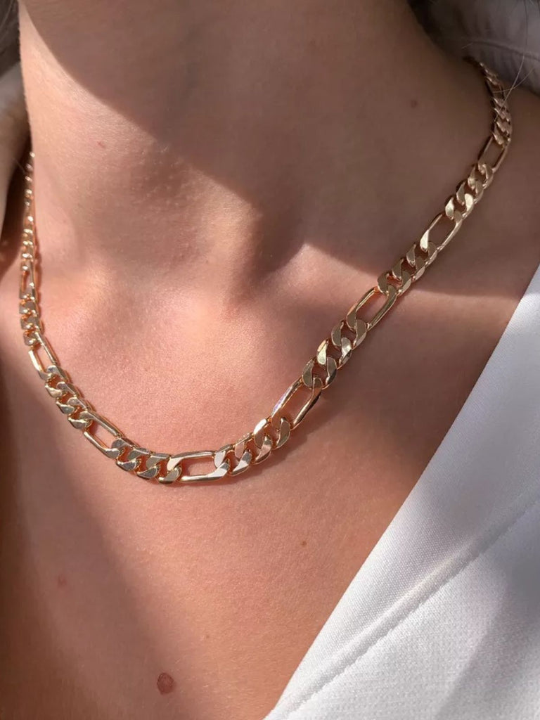 Collier chaîne Figaro acier inoxydable, doré, or rose, épais, femme homme, modèle Kayla - Collier - Or 38 - 50cm