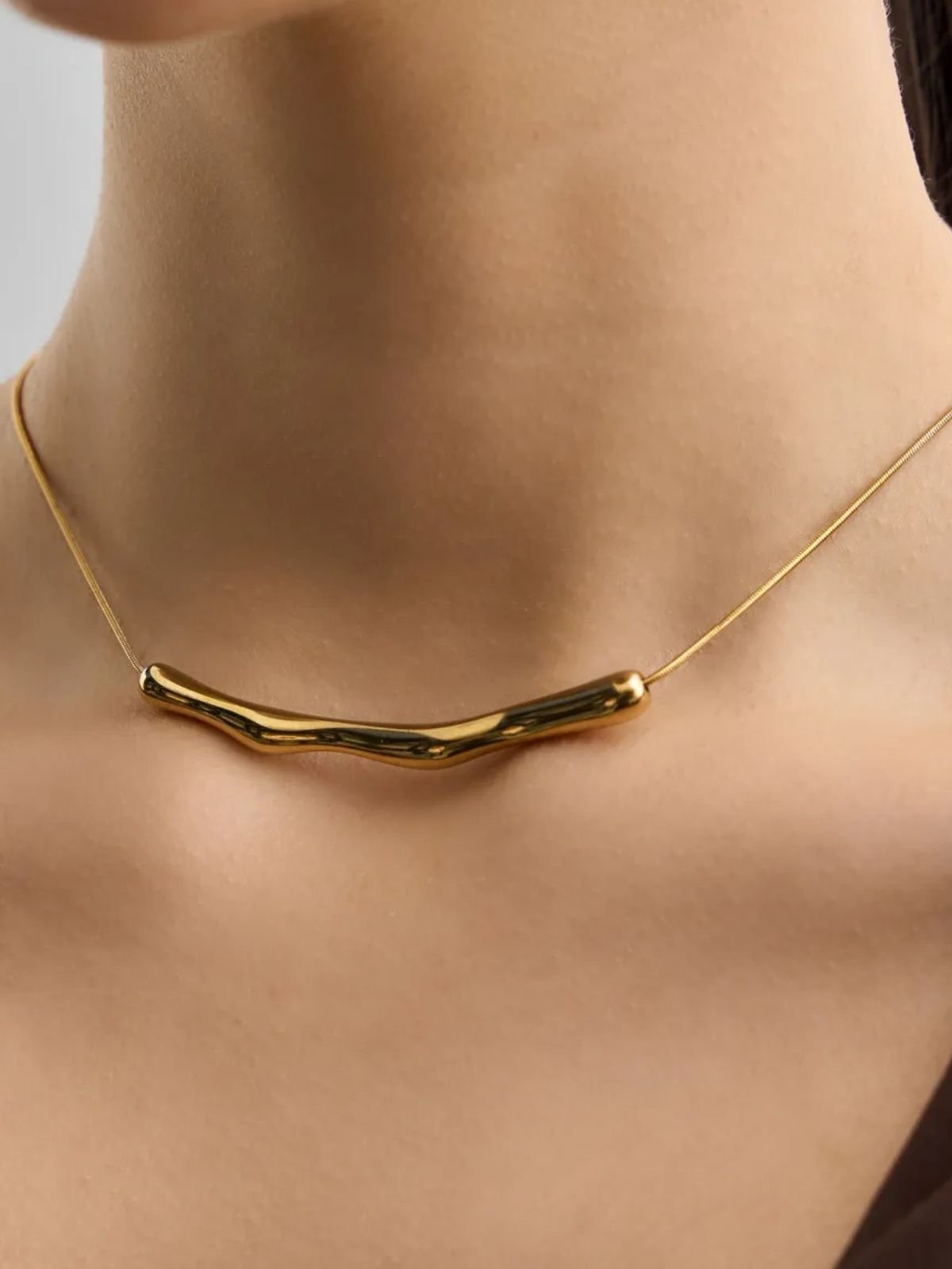 Collier chaîne fine, design irrégulier, acier doré, style froid, bijou tendance femme, Naomie - Collier - Or 21 - 50 cm