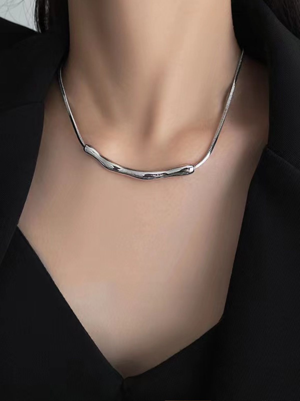 Collier chaîne fine, design irrégulier, acier doré, style froid, bijou tendance femme, Naomie - Collier - Argent 21 - 50 cm