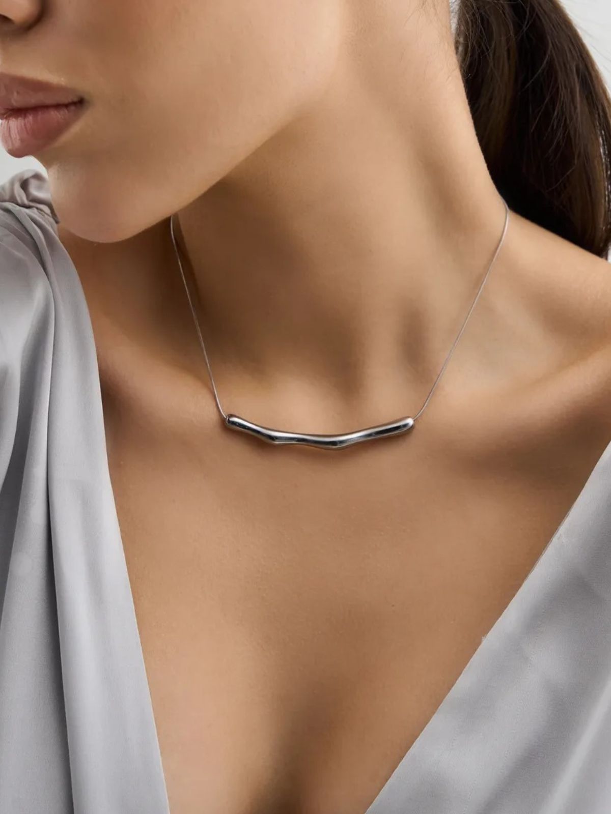 Collier chaîne fine, design irrégulier, acier doré, style froid, bijou tendance femme, Naomie - Collier - Argent 21 - 50 cm