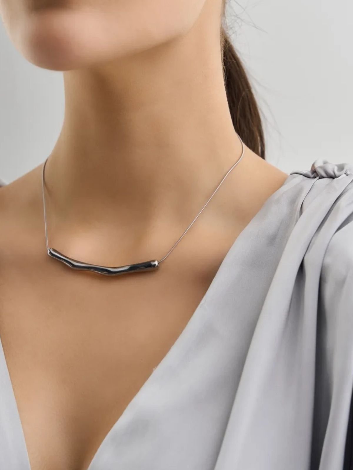 Collier chaîne fine, design irrégulier, acier doré, style froid, bijou tendance femme, Naomie - Collier - Argent 21 - 50 cm