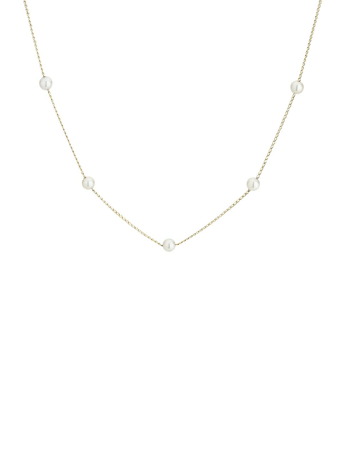Collier chaîne géométrique femme, perle blanche imitation, pendentif papillon, style moderne, acier inoxydable, doré, modèle Kenza - Collier - Or 40 - 45cm