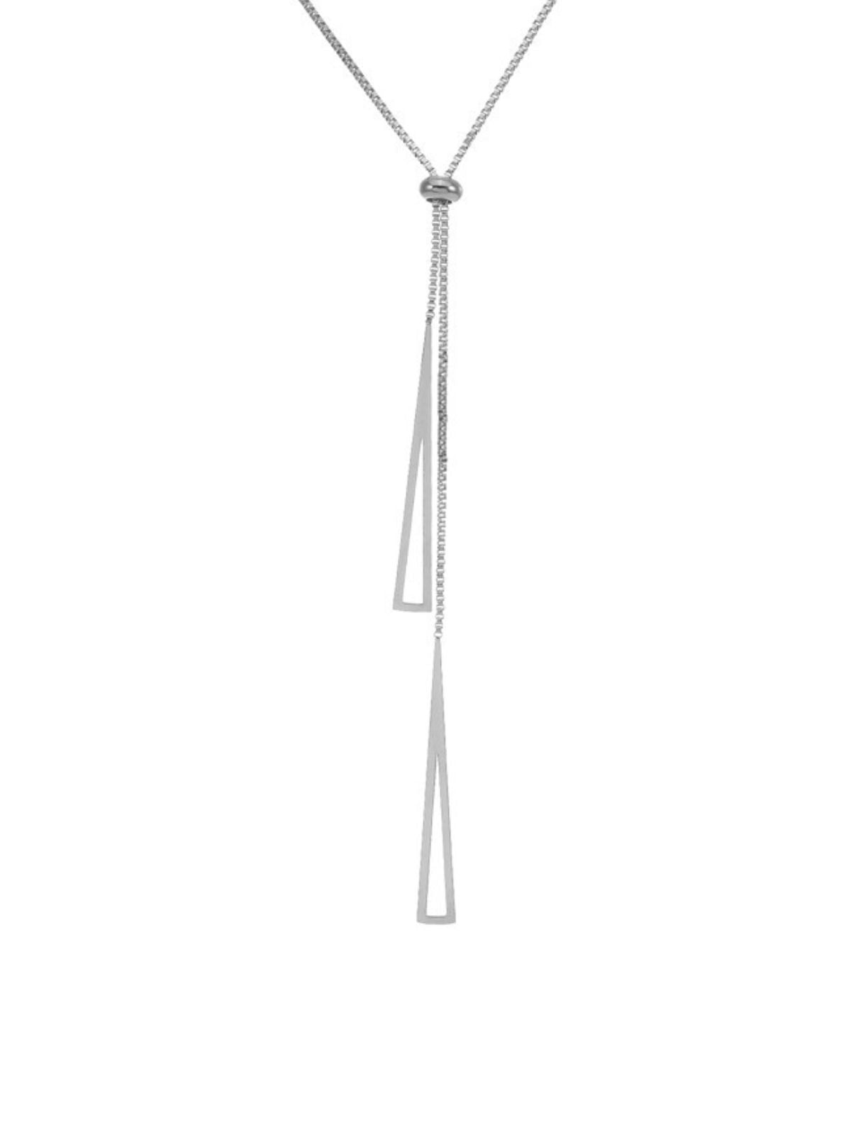 Collier chaîne triangle femme, acier titane, long, style géométrique, bijou moderne, modèle Fadoi - Collier - Argent 30 - 40 cm