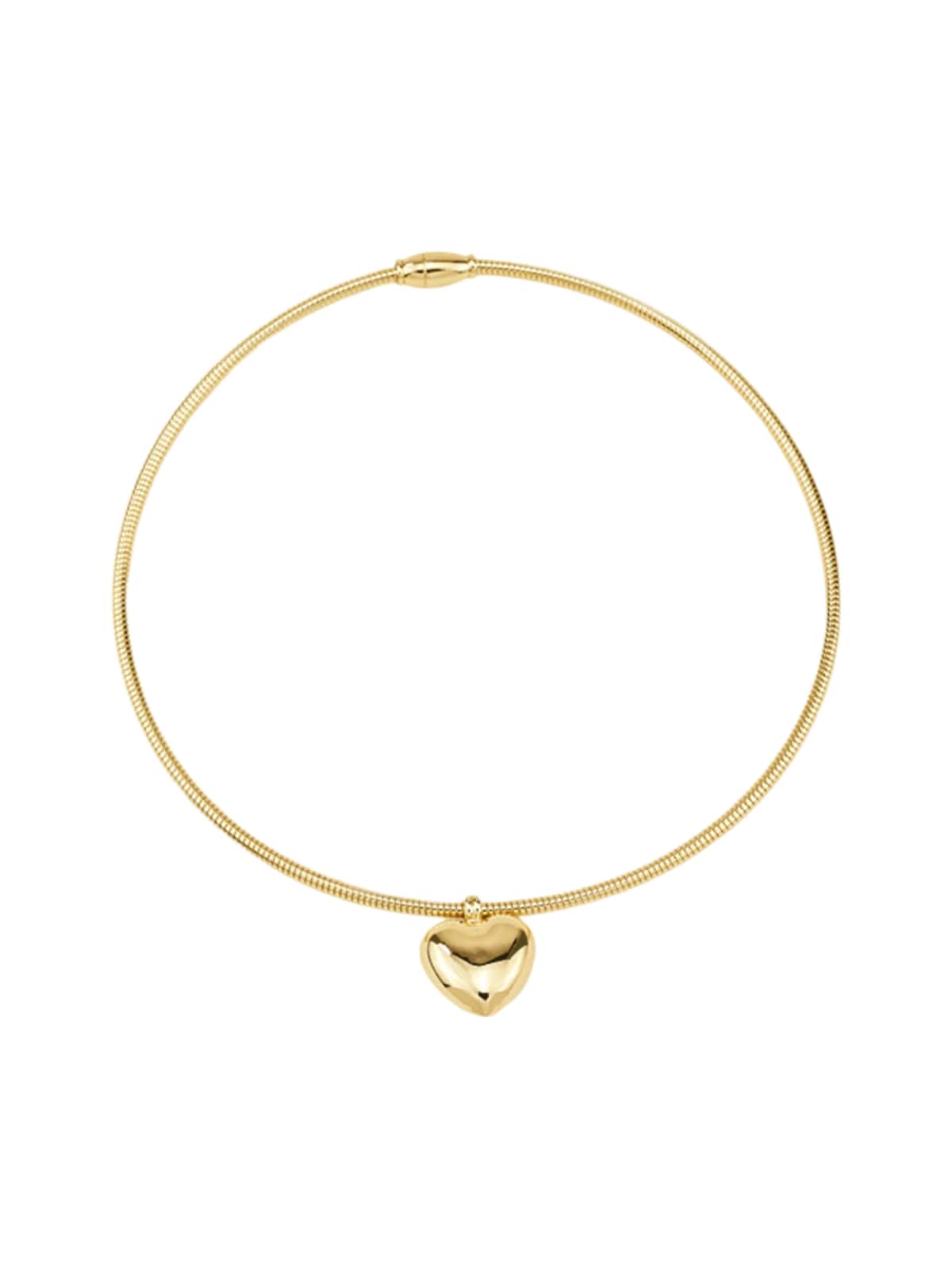 Collier cœur doré, pendentif bombé, acier titane femme, ras de cou, chaîne rigide, modèle Marietta - Collier - Or 21 - 40cm