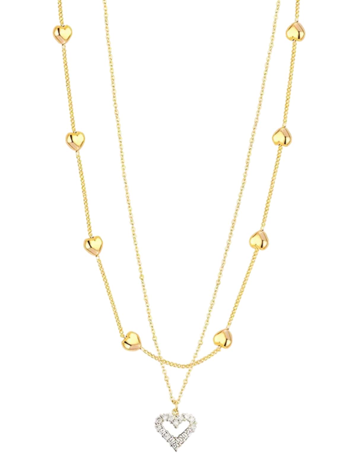 Collier cœur double rang, pendentif love cristal, chaîne serpent dorée, bijou femme moderne, style romantique, modèle Nyssa - Collier - Or 41 - 50cm