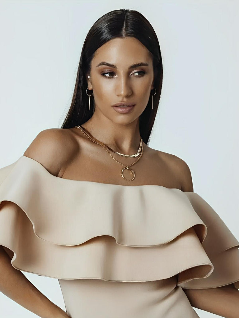 Collier double chaîne dorée femme, pendentif croissant, style vintage, chaîne plate brillante, look superposé, modèle Vanessa - Collier - Or