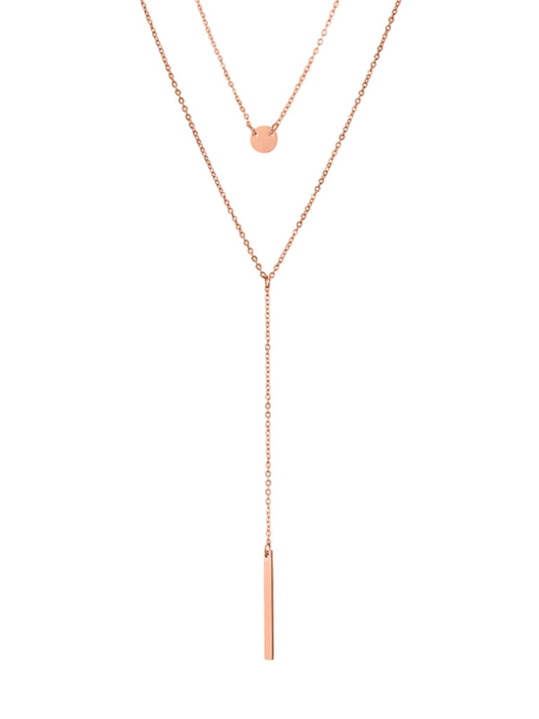 Collier double chaîne géométrique, acier inoxydable, cercle et barre, or, argent, or rose, modèle Kamila - Collier - Or 35 - 38cm