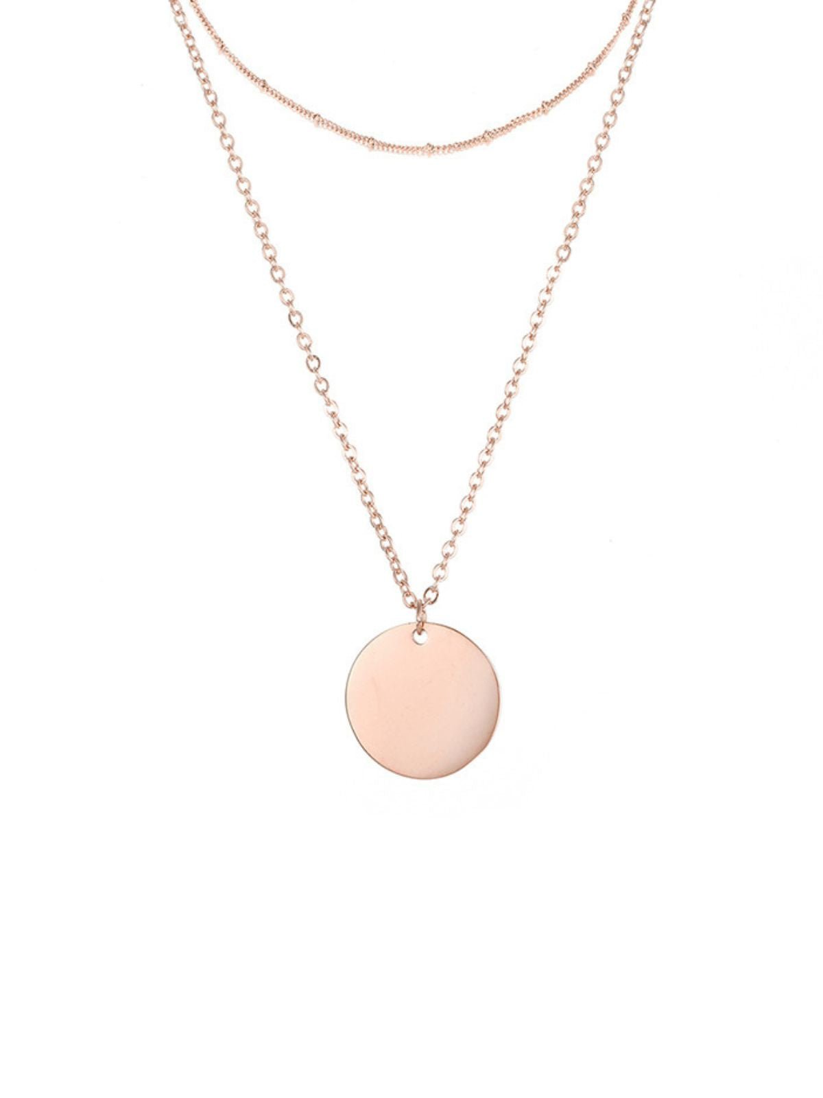 Collier double rang femme, chaîne fine acier inoxydable, pendentif rond, modèle Marguerite - Collier - Or rosé 38 - 43cm